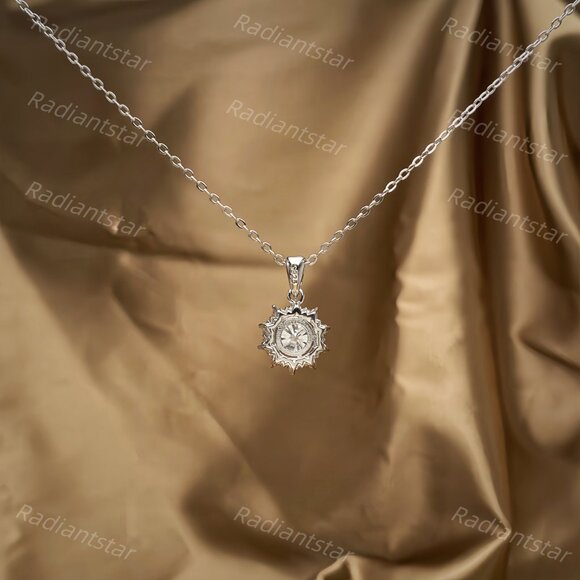 NEW Certified 1ct. t.w. Moissanite Halo Sun Necklace - Picture 7 of 7